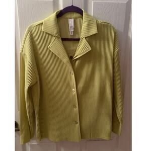 WynneLayers Pleated Button Front Shirt Lime Green Chartreuse Small NWT see desc